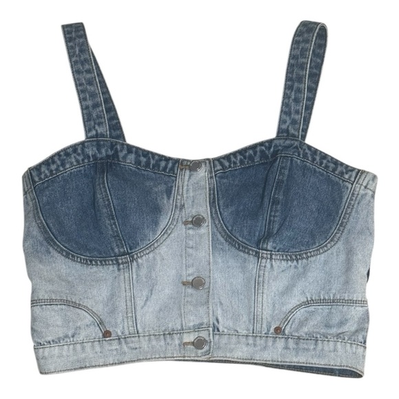 BLANKNYC Blank NYC Call Back Denim Bustier Tank Top Shirt Sz L Concert Festival - Picture 5 of 8